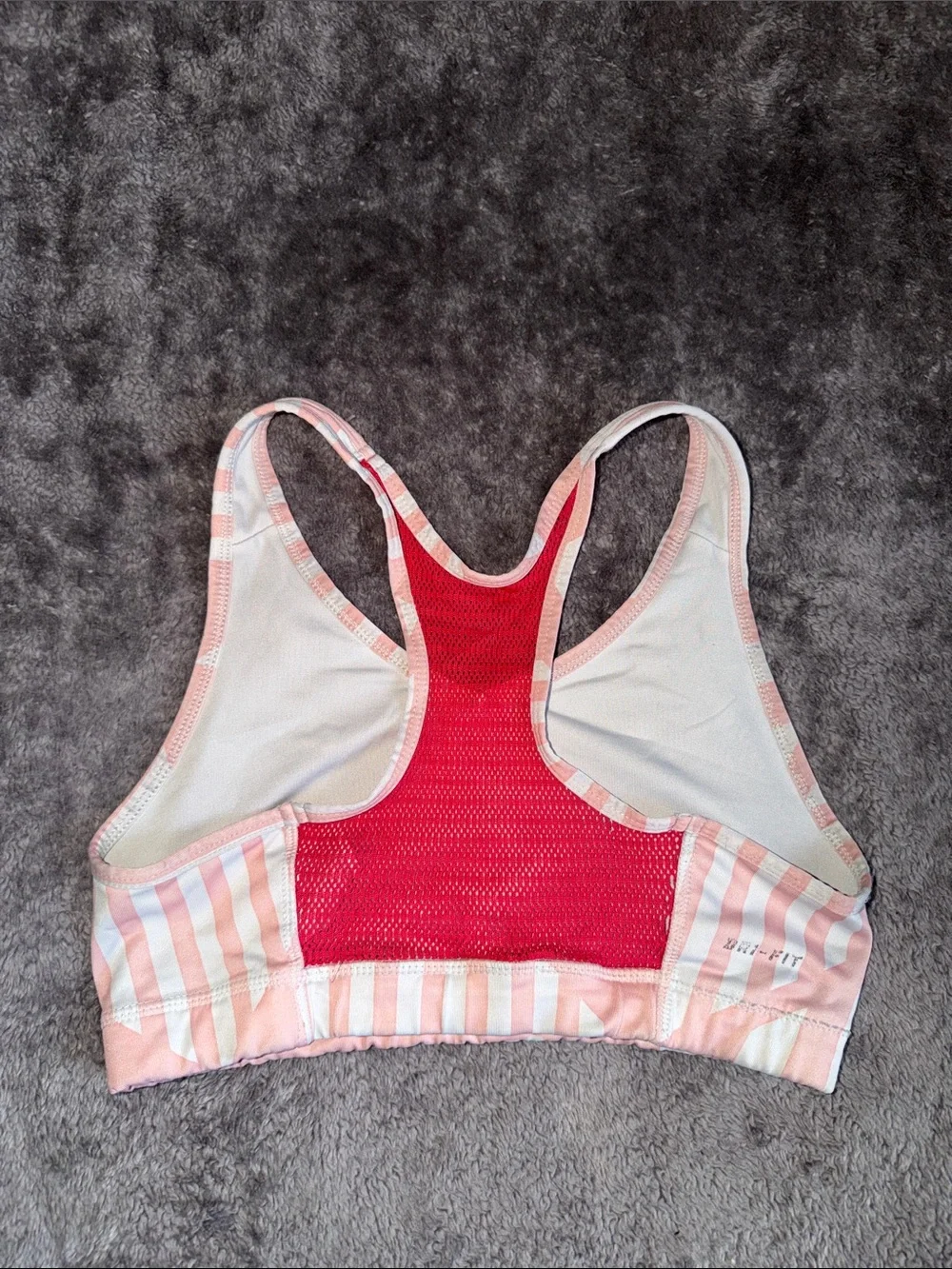 Nike Pink and White Striped Racerback Sports Bra with Red Accents